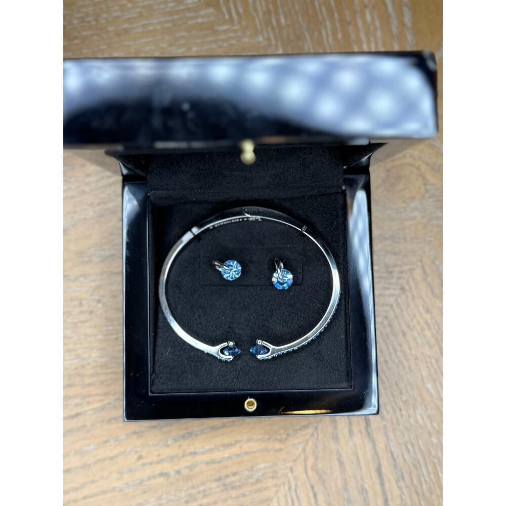 Givenchy Blue Crystal Bracelet & Earrings Set Silver Tone Designer Jewelry Gift